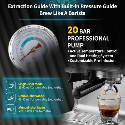  Gevi Espresso Machine & Coffee Maker - 20Bar Semi Automatic Espresso Machine With Grinder & Steam Wand ? All in One Espresso Maker & Latte Machine for Home PID Active Temperature C