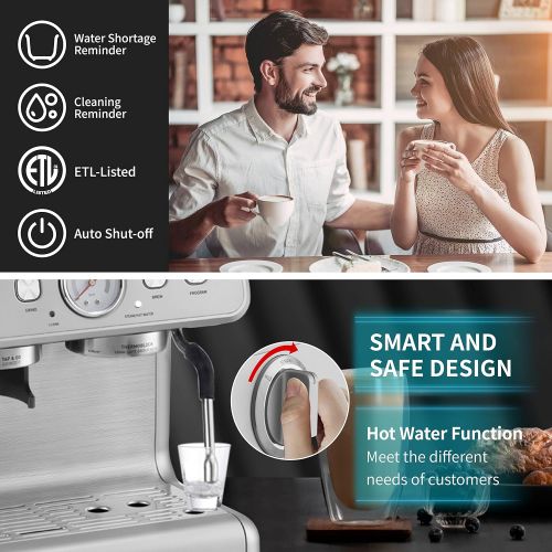  Gevi Espresso Machine & Coffee Maker - 20Bar Semi Automatic Espresso Machine With Grinder & Steam Wand ? All in One Espresso Maker & Latte Machine for Home PID Active Temperature C