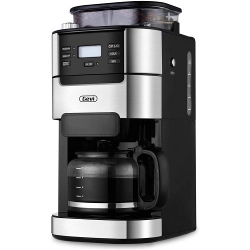  Gevi 10-Cup Drip Coffee Maker, Grind and Brew Automatic Coffee Machine with Built-In Burr Coffee Grinder, Programmable Timer Mode and Keep Warm Plate, 1.5L Large Capacity Water Tank,900