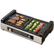Gevi Electric Indoor Smokeless Grill + Griddle, Nonstick Plates, 2 Cooking Zones with Adjustable Temperature, Black