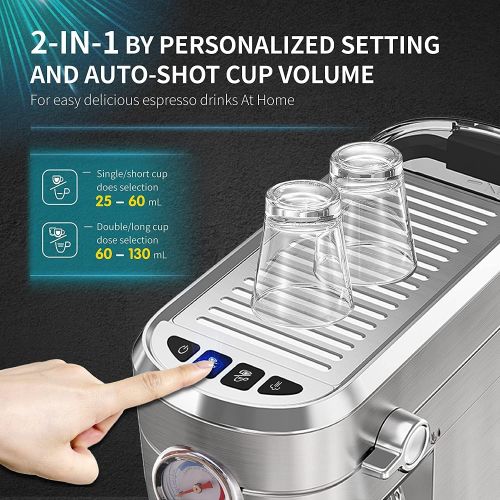  Gevi 20 Bar Compact Professional Espresso Coffee Machine with Milk Frother/Steam Wand for Espresso, Latte and Cappuccino, Stainless Steel, 35 Oz Removable Water Tank (Machine)