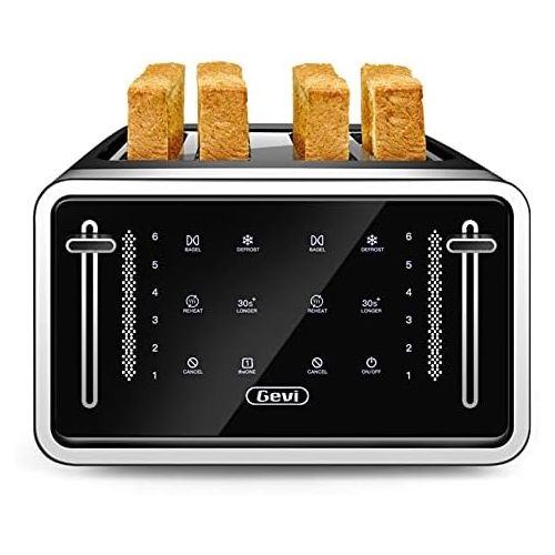  Gevi Toaster 4 Slice,Led Display Touchscreen Bagel Toaster with Dual Control Panels of Bagel/Reheat/Defrost/Cancel/Toasting One Slice/Longer Function,6 Shade Setting