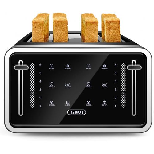  Gevi Toaster 4 Slice,Led Display Touchscreen Bagel Toaster with Dual Control Panels of Bagel/Reheat/Defrost/Cancel/Toasting One Slice/Longer Function,6 Shade Setting