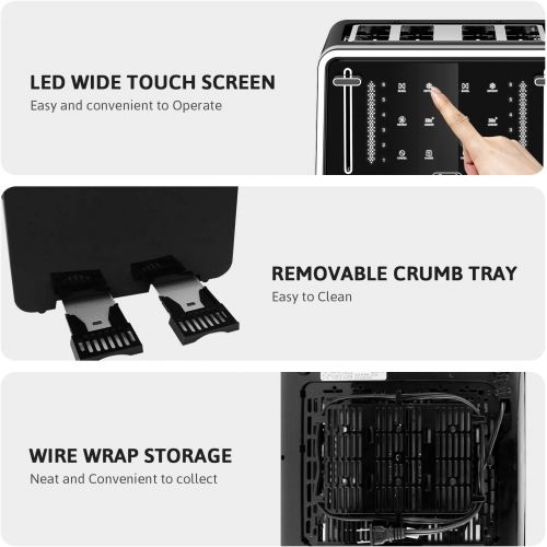  Gevi Toaster 4 Slice,Led Display Touchscreen Bagel Toaster with Dual Control Panels of Bagel/Reheat/Defrost/Cancel/Toasting One Slice/Longer Function,6 Shade Setting