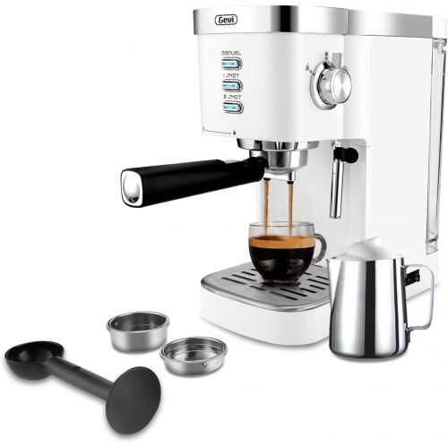  Gevi Espresso Machines 20 Bar Fast Heating Automatic Cappuccino Coffee Maker with Foaming Milk Frother Wand for Espresso, Latte Macchiato, 1.2L Removable Water Tank, 1350W, White