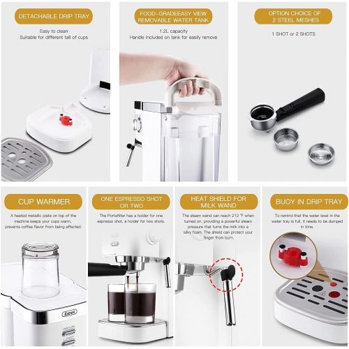  Gevi Espresso Machines 20 Bar Fast Heating Automatic Cappuccino Coffee Maker with Foaming Milk Frother Wand for Espresso, Latte Macchiato, 1.2L Removable Water Tank, 1350W, White