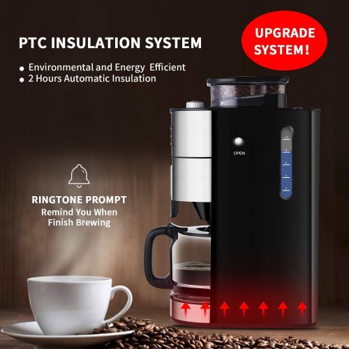  Gevi 10-Cup Drip Coffee Maker, Brew Automatic Coffee Machine with Built-In Burr Coffee Grinder, Programmable Timer Mode and Keep Warm Plate, 1.5L Large Capacity Water Tank, Removable Fi