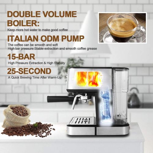  Gevi Espresso Machine 15 Bar Coffee Machine with Foaming Milk Frother Wand for Espresso, Cappuccino, Latte and Mocha, Steam Espresso Maker For Home Barista, Adjustable Milk Frothin