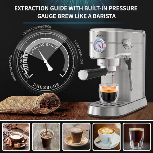  Gevi 20 Bar Compact Professional Espresso Coffee Machine with Milk Frother/Steam Wand for Espresso, Latte and Cappuccino, Stainless Steel, 35 Oz Removable Water Tank