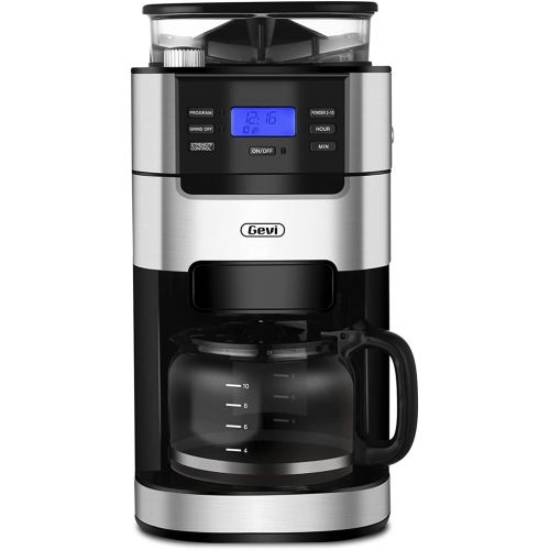  Gevi 10-Cup Drip Coffee Maker, Brew Automatic Coffee Machine with Built-In Burr Coffee Grinder, Programmable Timer Mode and Keep Warm Plate, 1.5L Large Capacity Water Tank, Removable Fi