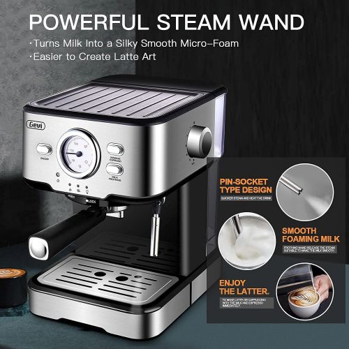  Gevi Espresso Machine 15 Bar Pump Pressure, Expresso Coffee Machine with Milk Frother Steam Wand, Espresso and Cappuccino Maker, 1.5L Water Tank, for Home Barista, 1100W, Black