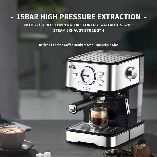  Gevi Espresso Machine 15 Bar Pump Pressure, Expresso Coffee Machine with Milk Frother Steam Wand, Espresso and Cappuccino Maker, 1.5L Water Tank, for Home Barista, 1100W, Black