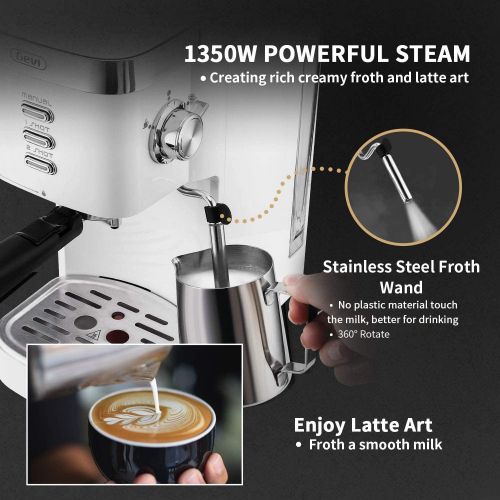  Gevi Espresso Machines 20 Bar Fast Heating Automatic Cappuccino Coffee Maker with Foaming Milk Frother Wand for Espresso, Latte Macchiato, 1.2L Removable Water Tank, 1350W, White