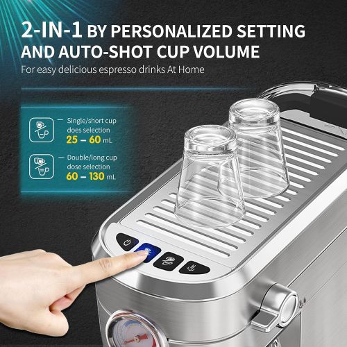  Gevi 20 Bar Compact Professional Espresso Coffee Machine with Milk Frother/Steam Wand for Espresso, Latte and Cappuccino, Stainless Steel, 35 Oz Removable Water Tank