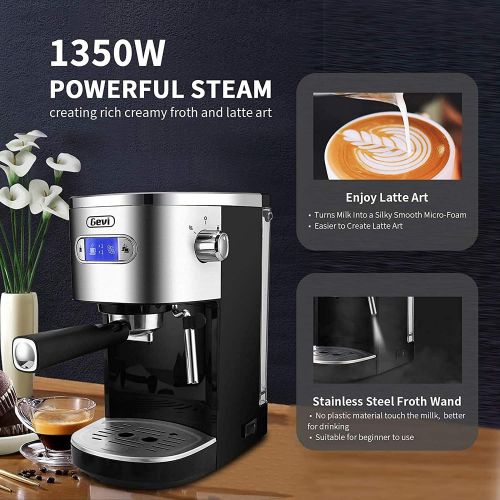  Gevi Espresso Machines 20 Bar Fast Heating Automatic Cappuccino Coffee Maker with Foaming Milk Frother Wand for Espresso, 1.2L Removable Water Tank, Double Temperature Control Syst