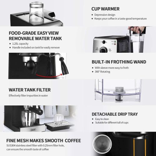  Gevi Espresso Machines 15 Bar Fast Heating Cappuccino Coffee Maker with Foaming Milk Frother Wand for Espresso, Latte Machiato, 1.25L Removable Water Tank, Double Temperature Contr