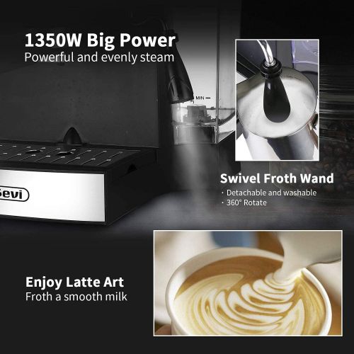  Gevi Espresso Machines 15 Bar Fast Heating Cappuccino Coffee Maker with Foaming Milk Frother Wand for Espresso, Latte Machiato, 1.25L Removable Water Tank, Double Temperature Contr