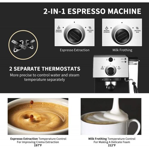  Gevi Espresso Machines 15 Bar Fast Heating Cappuccino Coffee Maker with Foaming Milk Frother Wand for Espresso, Latte Machiato, 1.25L Removable Water Tank, Double Temperature Contr