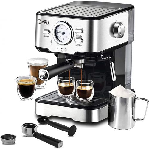  Gevi Espresso Machine 15 Bar Pump Pressure, Expresso Coffee Machine with Milk Frother Steam Wand, Espresso and Cappuccino Maker, 1.5L Water Tank, for Home Barista, 1100W, Black