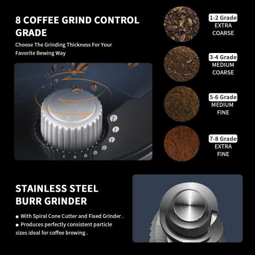  [아마존베스트]Barsetto 10-Cup Drip Coffee Maker, Grind and Brew Automatic Coffee Machine with Built-In Burr Coffee Grinder, Programmable Timer Mode and Keep Warm Plate, 1.5L Large Capacity Water Tank, Re