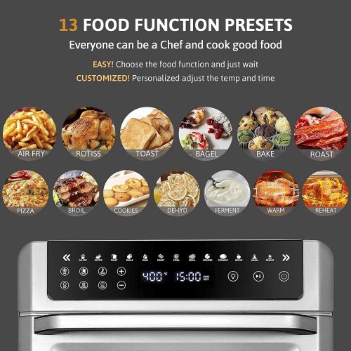  [아마존베스트]Barsetto 13-in-1 Air Fryer Oven, 19 Quart Air Fryer Toaster Oven Combo, Convection Countertop Oven, Rotisserie and Dehydrator, LED Digital Touchscreen, 6 Accessories Included, Stainless Ste