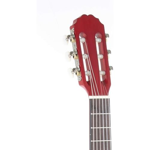  GEWA E-Acoustic Classical Guitar BASIC 1/2, children's guitar (ideal for children from 7-9, nickel silver frets, chrome-plated tuners, lime and pakka wood, scale: 530 mm, nut: 45 mm), Transparent Red