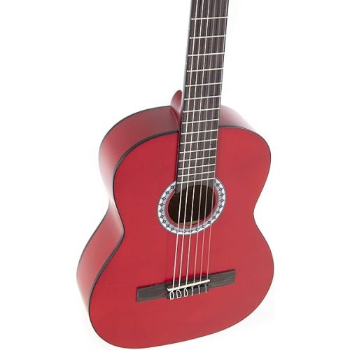  GEWA E-Acoustic Classical Guitar BASIC 1/2, children's guitar (ideal for children from 7-9, nickel silver frets, chrome-plated tuners, lime and pakka wood, scale: 530 mm, nut: 45 mm), Transparent Red