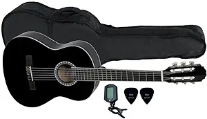 GEWA Classical Guitar BASIC SET 4/4, Classical Guitar (Lime body, Pakka wood fingerboard, matte finish, ideal for ambitious beginners and advanced players, incl. bag, ClipTuner and 2 picks), Black