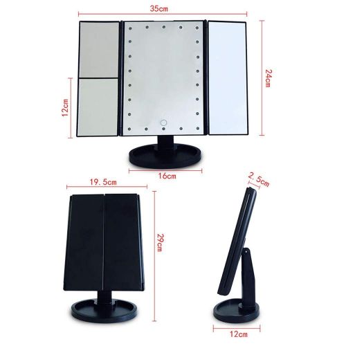  Ggjmirrors Three-sided Folding Mirror, Desktop Led Light Multi-angle Vanity Mirror Touch Screen Desktop Large Fill Light Princess Mirror (color : Black)