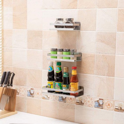  Ghelf Wall-mounted Stainless Steel Multi-function Kitchen Oil and Salt Sauce Vinegar Seasoning Bottle Storage Rack 304 Stainless Steel Bathroom Kitchen Shelf Metal Bathroom Kitchen