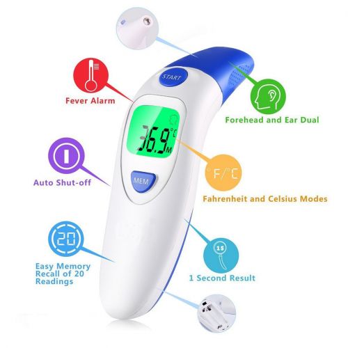  Gi.amagi Thermometer for Fever Digital Medical Infrared Forehead and Ear Thermometer for Baby,Kids and Adults with Fever Indicator (White)