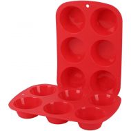 [아마존베스트]Silicone Muffin Pan 6-Cavity Mold (Pack of 2) - Gifbera Standard Non-Stick Bakeware Cupcake Pan, BPA Free, Red