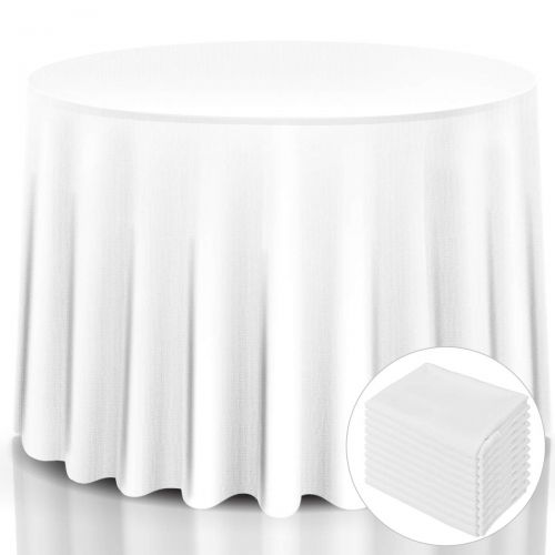 자이언텍스 Giantex 10 Pcs Round White Tablecloth 90-Inch, Premium Polyester Table Cover, Machine Washable, Durable Table Cloths for Wedding Reception Restaurant Banquet Party (White, 120)