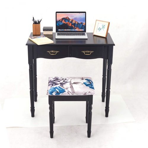 자이언텍스 Giantex Vanity Set Dressing Table with 4 Drawers, Tri-Folding Large Mirror Curved Wood Legs Removable Organizers Top Writing Desk Vanities Gift for Girls, Makeup Dressing Table w/C