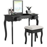 Giantex Vanity Set with Flip Top Mirror and Cushioned Stool, Makeup Dressing Table with Removable Jewelry Organizers and 2 Drawers, Modern Makeup Table Writing Desk for Girls Women