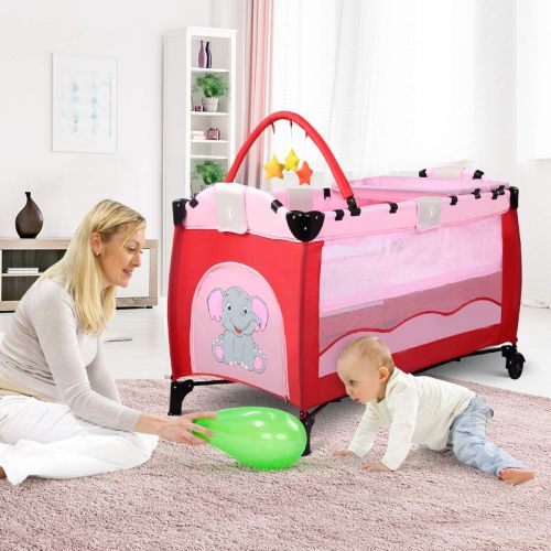 자이언텍스 Giantex Nursery Center Playyard Baby Crib Set Portable Nest Bassinet Bed Infant Kids Travel Playpen Pack Deluxe Double-Layer Beds Pocket Diapter Changer Toy Cribs Nursery Centers w