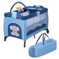 Giantex Nursery Center Playyard Baby Crib Set Portable Nest Bassinet Bed Infant Kids Travel Playpen Pack Deluxe Double-Layer Beds Pocket Diapter Changer Cribs Nursery Centers w/Bag