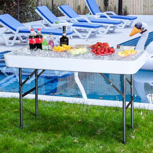 자이언텍스 Giantex 4 Foot Ice Cooler Table w/Matching Skirt and Drain Plug, Poratble Foldable Storage Food Beverage Ice Party Table for BBQ, Picnic, Family Dinner, Buffet, Wedding, White