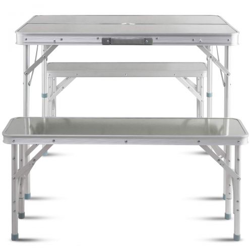 자이언텍스 Giantex Aluminum Folding Camping Table Outdoor Portable Picnic Suitcase Table Set w/Bench 4 Seat, Silver-36 L