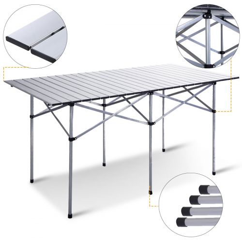 자이언텍스 Giantex Roll Up Portable Folding Camping Square Aluminum Picnic Table w/Bag (55)