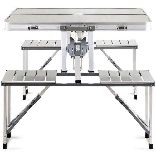 자이언텍스 Giantex Aluminum Folding Picnic Table Portable Indoor Outdoor Suitcase Camping Table with 4 Seats Bench