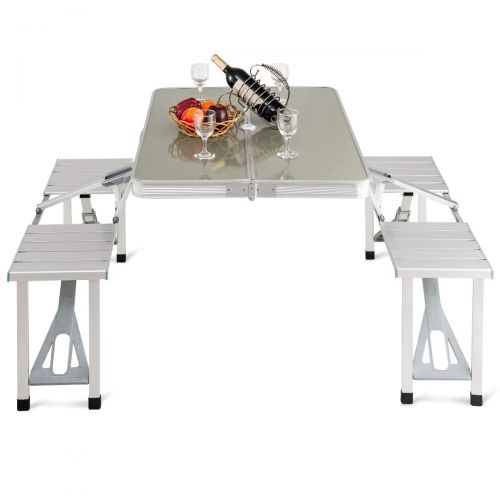 자이언텍스 Giantex Aluminum Folding Picnic Table Portable Indoor Outdoor Suitcase Camping Table with 4 Seats Bench