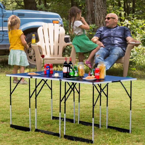 자이언텍스 Giantex Camping Folding Picnic Table Aluminum Set, Height Adjustable Patio Garden Outdoor Beach BBQ Camp Portable Table, Easy Clean Table Top Collapsible Camping Tables, 3 Pieces