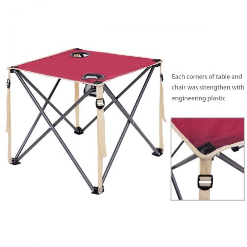 자이언텍스 Giantex Portable Folding Camping Table Chairs Set Outdoor Patio Camp Beach Picnic with Cup Holder & Carrying Bag (Red)