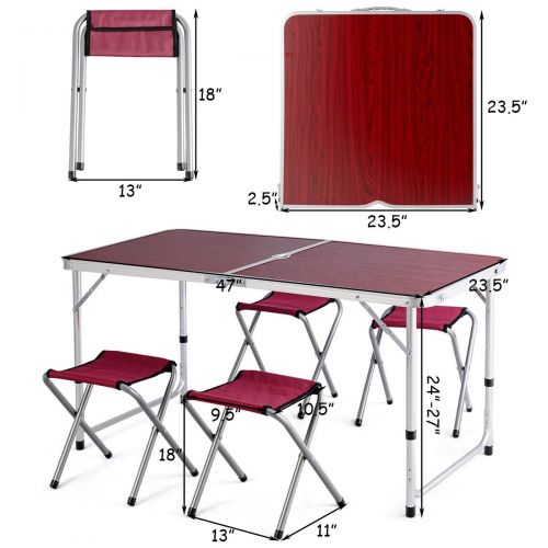 자이언텍스 Giantex Picnic Folding Table and 4 Chairs Height Adjustable Table Aluminum Folding Portable Lightweight Stool and Table Set for Indoor Outdoor Party Camping Home Dining Room Use