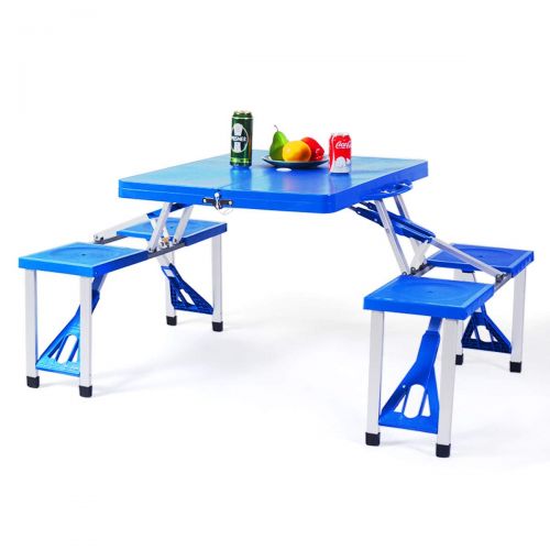 자이언텍스 Giantex Portable Folding Picnic Table with Seating for 4 Garden Party Camping Time Design, Blue
