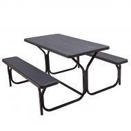 Giantex Picnic Table Bench Set Outdoor Camping All Weather Metal Base Wood-Like Texture Backyard Poolside Dining Party Garden Patio Lawn Deck Large Camping Picnic Tables for Adult