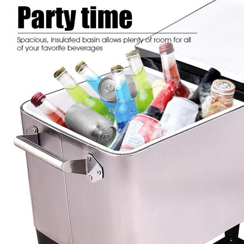 자이언텍스 Giantex 80 Quart Patio Cooler Rolling Cooler Ice Chest with Shelf, Wheels and Bottle Opener, Stainless Steel Ice Chest Portable Patio Party Drink Cooling Cart Beverage Cooler Cart