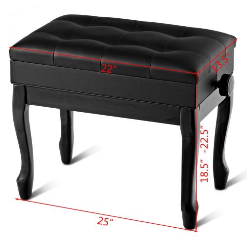 자이언텍스 Giantex Adjustable Wooden Piano Bench with Music Storage and Padded Cushion, PU Leather Comfortable Keyboard Stool with Anti-Slip Pad, Piano Stool with Adjustable Height (Black)