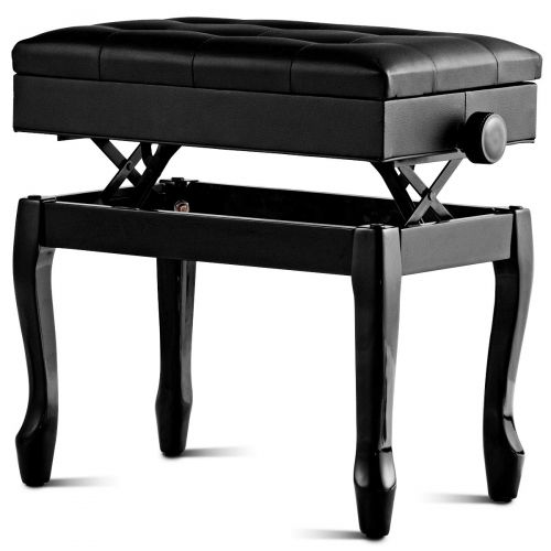 자이언텍스 Giantex Adjustable Wooden Piano Bench with Music Storage and Padded Cushion, PU Leather Comfortable Keyboard Stool with Anti-Slip Pad, Piano Stool with Adjustable Height (Black)